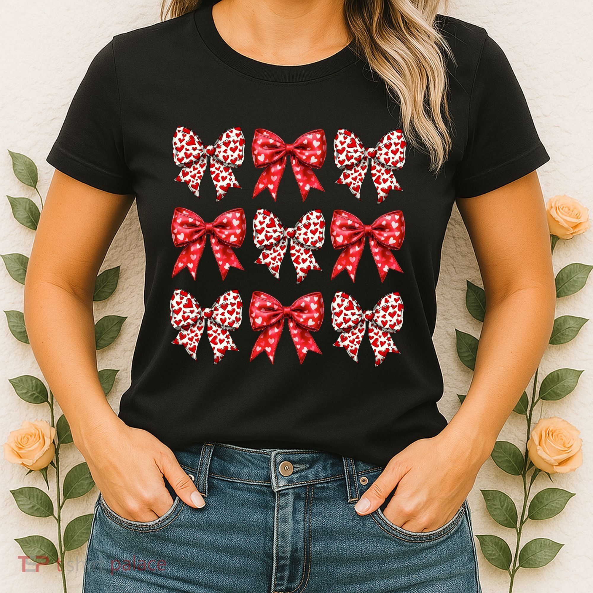 Retro Valentines Day Heart Coquette Bow Women's T-Shirt