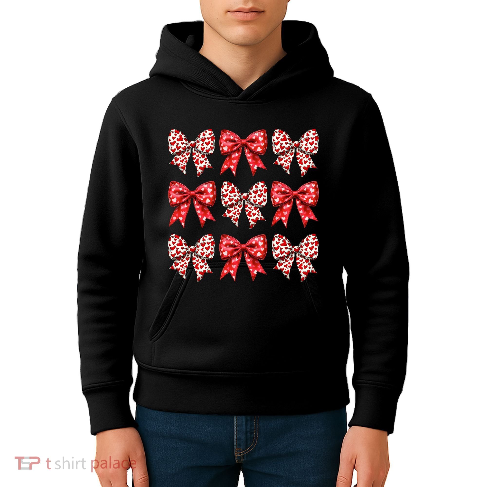 Retro Valentines Day Heart Coquette Bow Kids Hoodie
