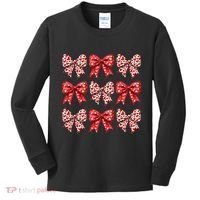 Retro Valentines Day Heart Coquette Bow Kids Long Sleeve Shirt thumb 0