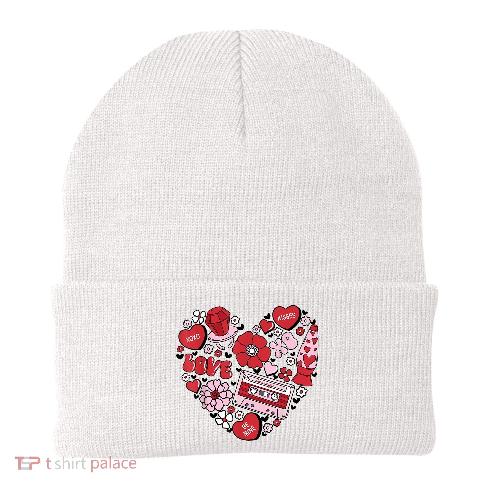 Retro Valentines Day Love Groovy Valentines Hearts Beanie