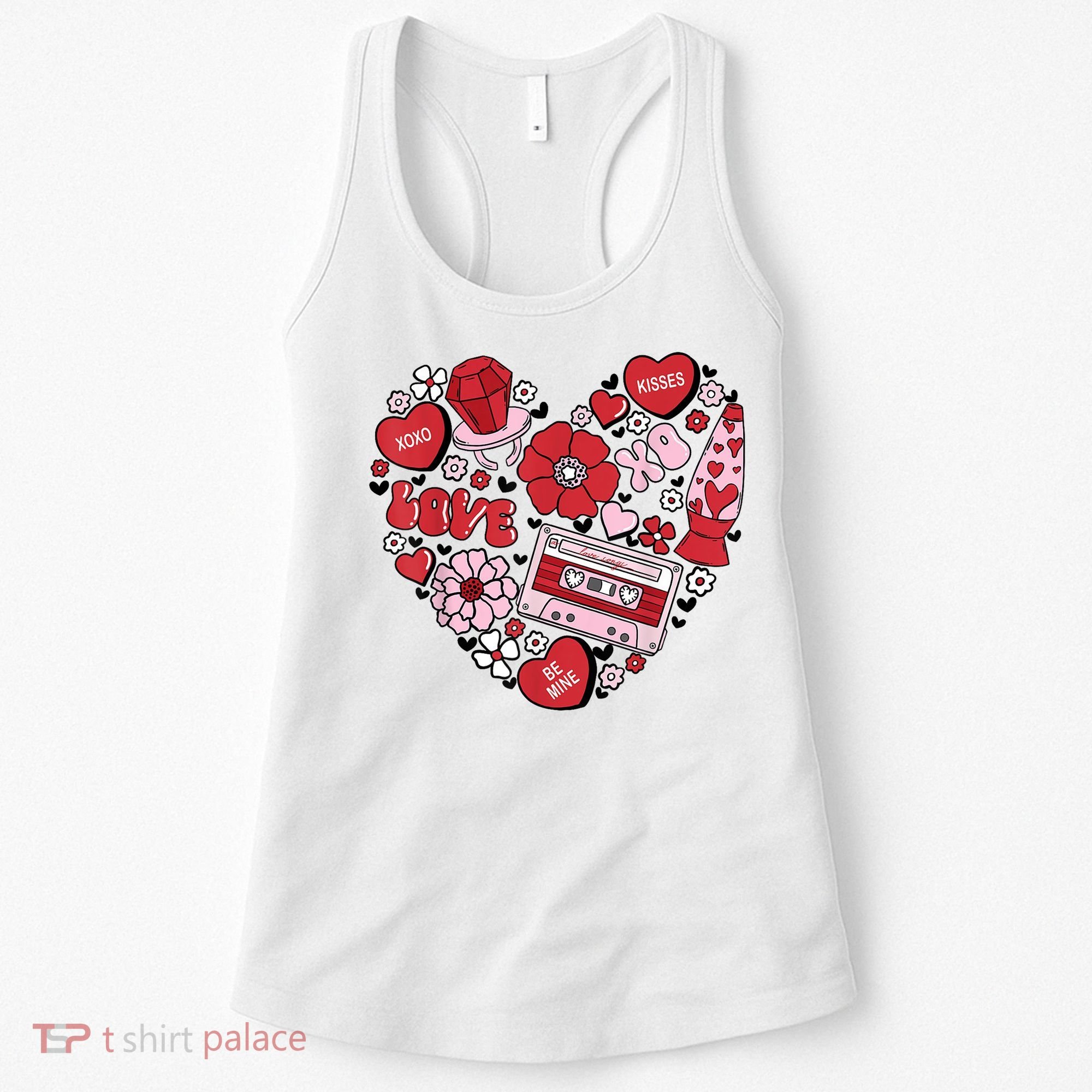 Retro Valentines Day Love Groovy Valentines Hearts Women's Tank Top