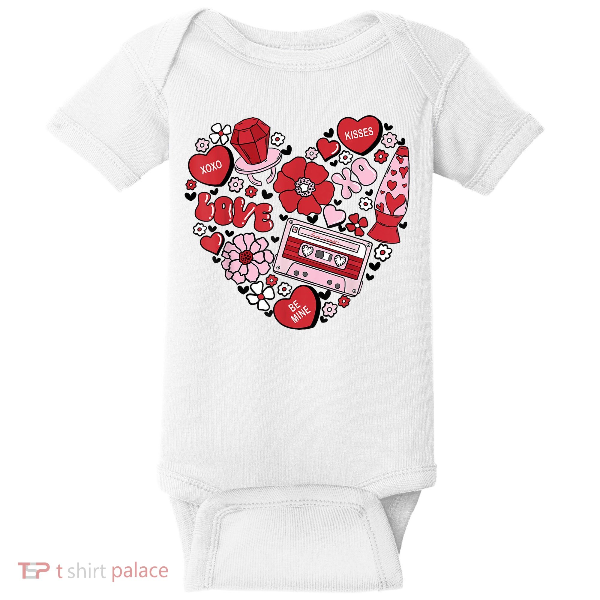 Retro Valentines Day Love Groovy Valentines Hearts Baby Bodysuit