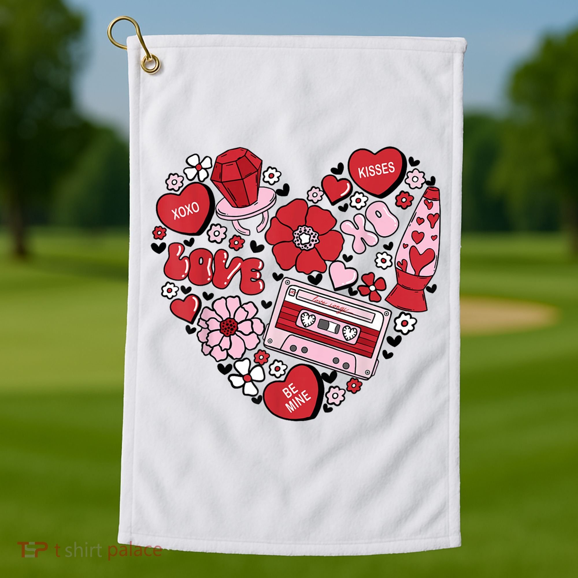 Retro Valentines Day Love Groovy Valentines Hearts Golf Towel