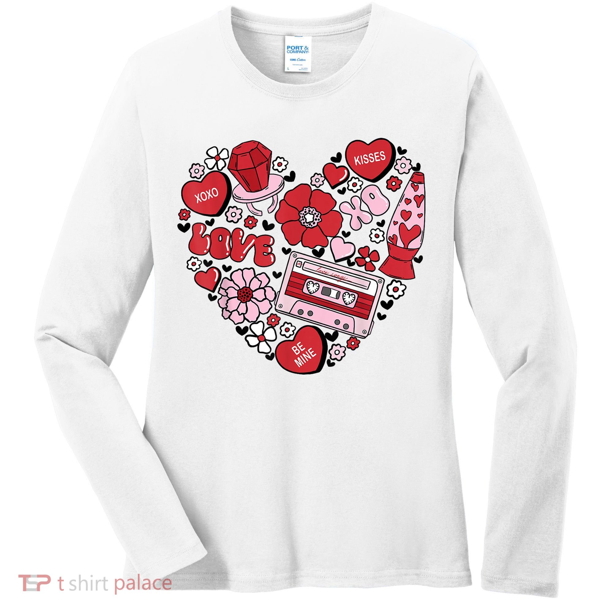Retro Valentines Day Love Groovy Valentines Hearts Women's Long Sleeve Shirt
