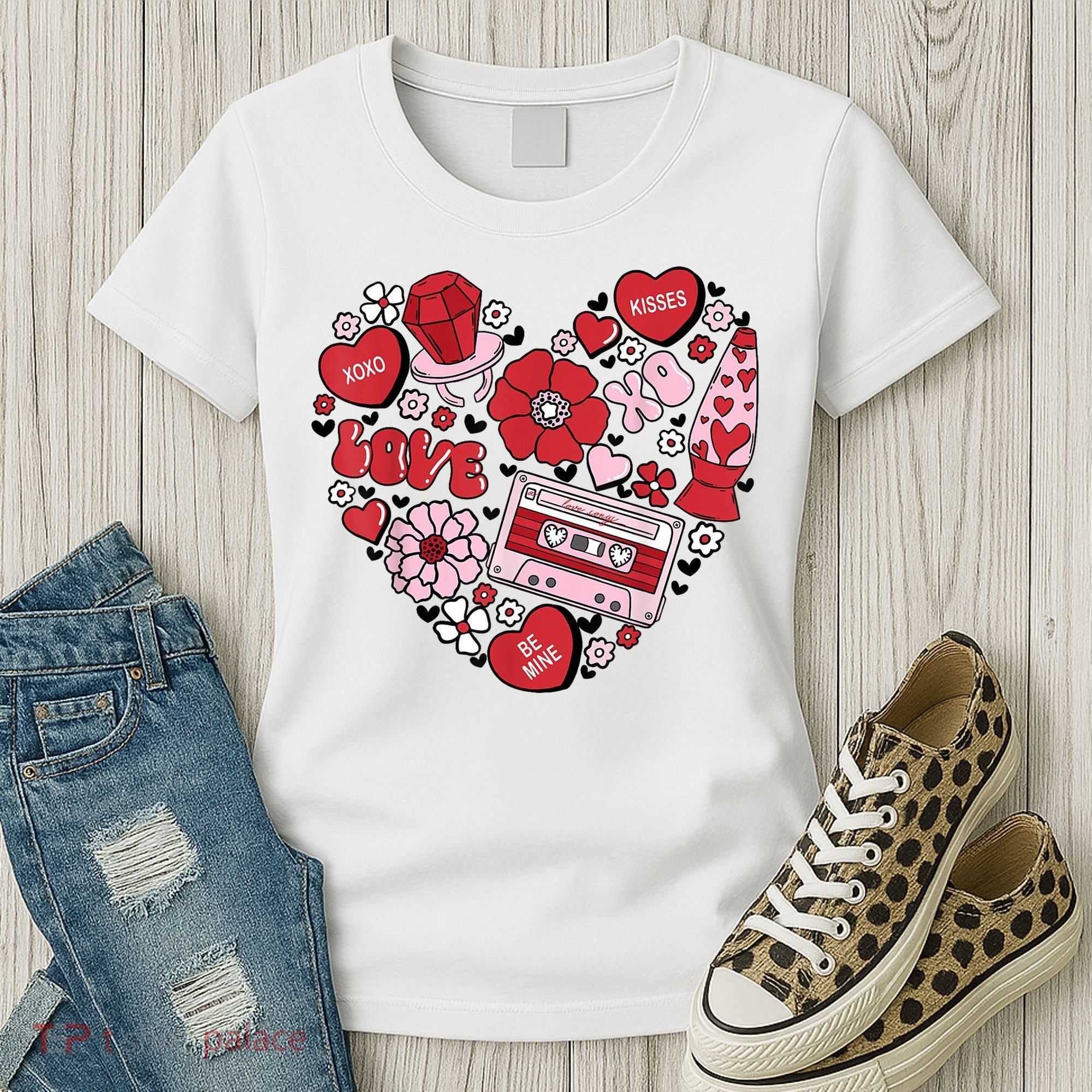 Retro Valentines Day Love Groovy Valentines Hearts Women's T-Shirt