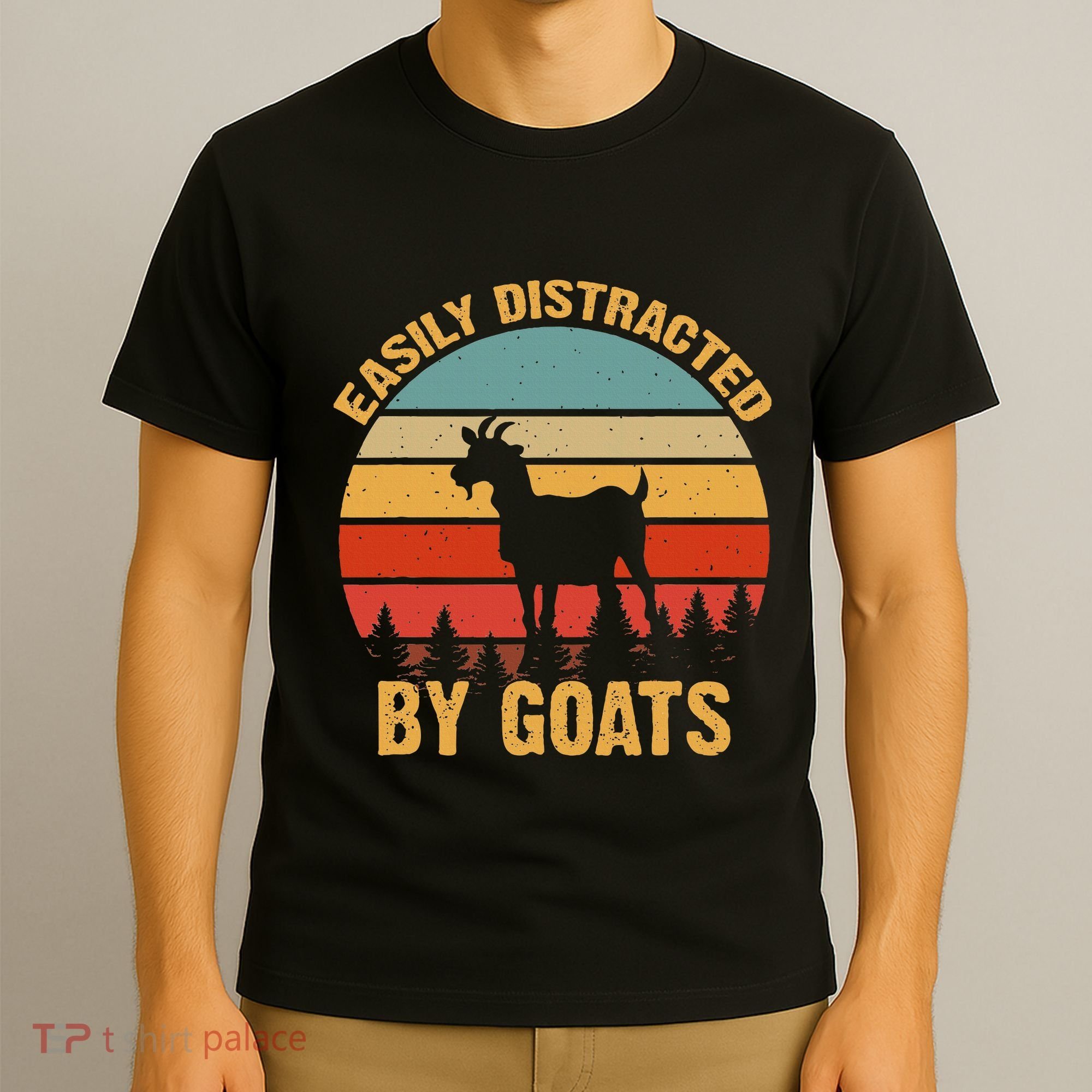 Retro Vintage Easily Distracted By Goats Funny Goat Lover T-Shirt