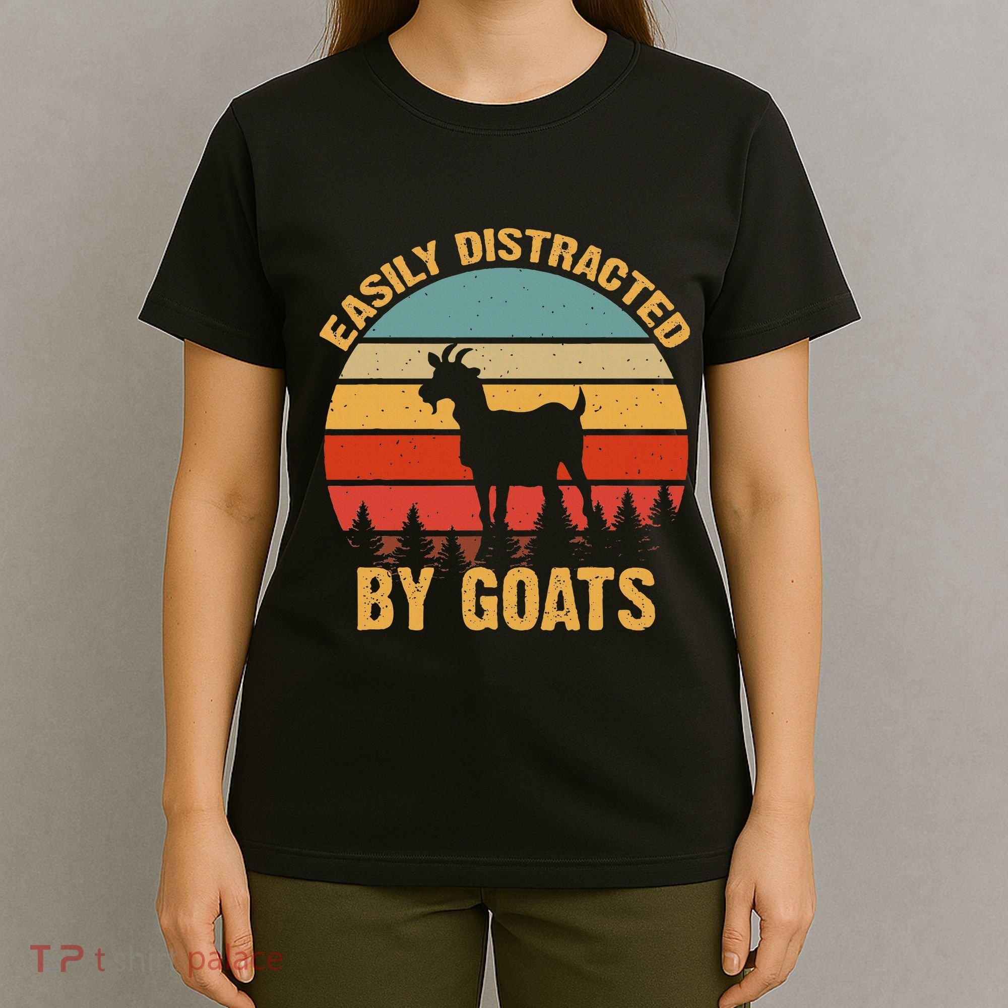 Retro Vintage Easily Distracted By Goats Funny Goat Lover T-Shirt