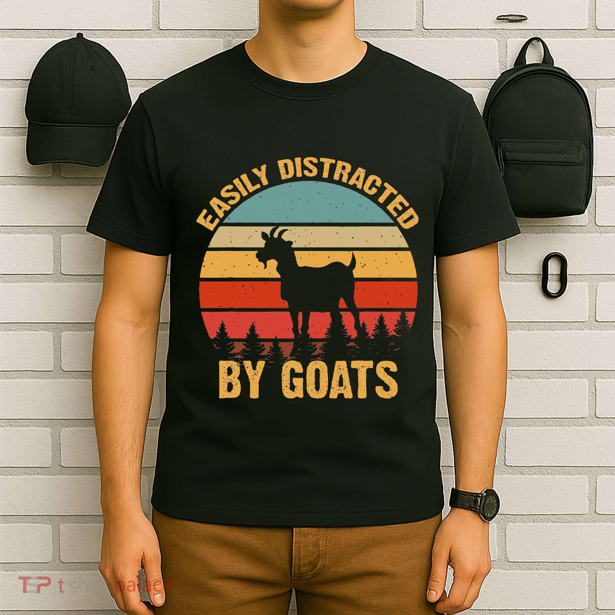 Retro Vintage Easily Distracted By Goats Funny Goat Lover T-Shirt