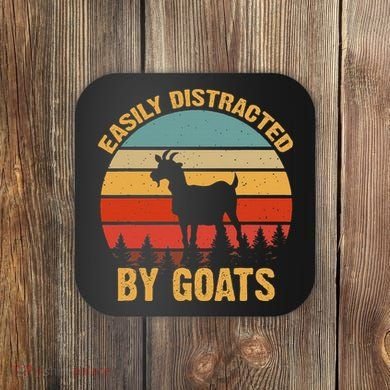 Retro Vintage Easily Distracted By Goats Funny Goat Lover Coaster