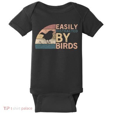 Retro Vintage Easily Distracted By Birds Funny Birds Lover Meaningful Great Gi Baby Bodysuit