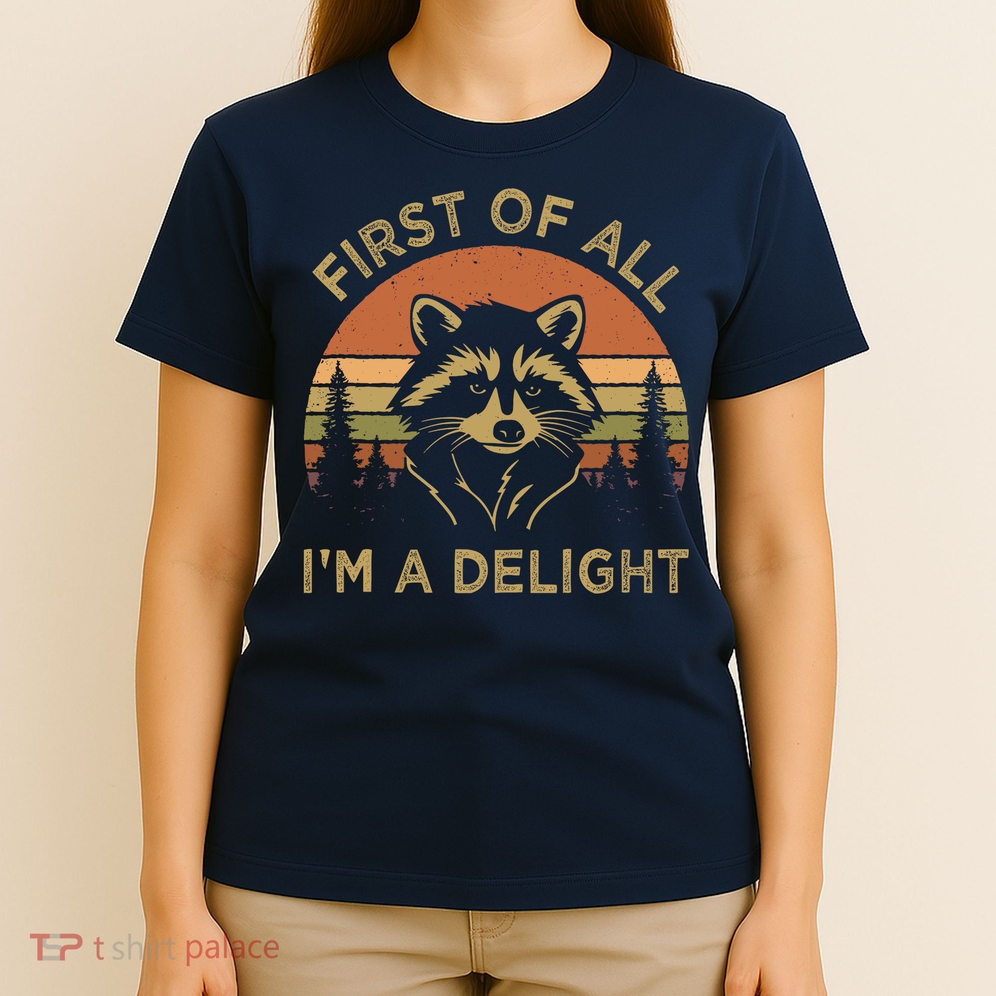 Retro Vintage First Of All IM A Delight Funny Raccoon T-Shirt