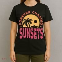 Retro Vintage Forever Chasing Sunsets Summer Vacation Outfit T-Shirt thumb 4