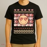 Retro Valentine Funny XOXO Smile Face Ugly Sweater Gift For Valentine Day T-Shirt thumb 3
