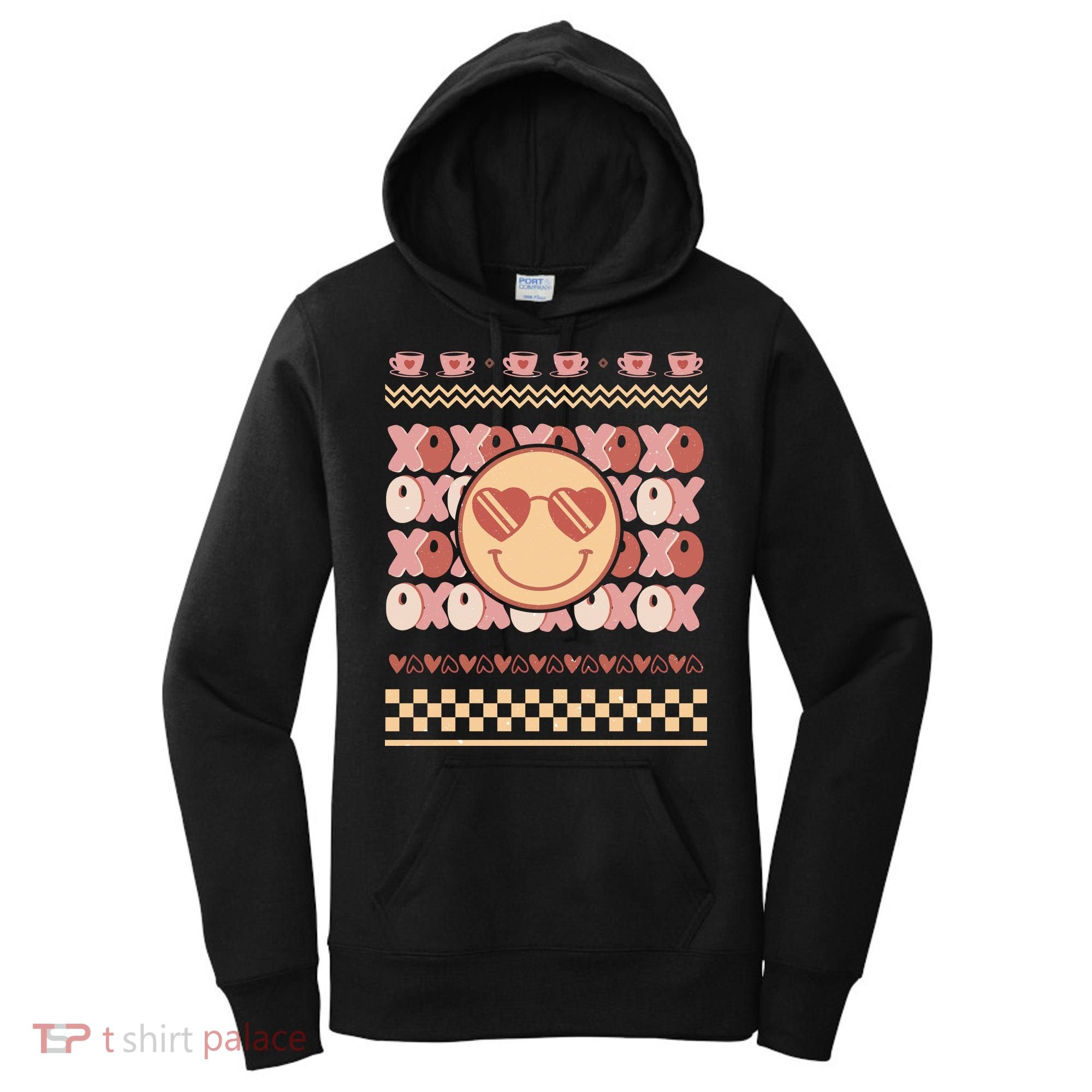 Retro Valentine Funny XOXO Smile Face Ugly Sweater Gift For Valentine Day Women's Hoodie