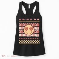 Retro Valentine Funny XOXO Smile Face Ugly Sweater Gift For Valentine Day Women's Tank Top thumb 0