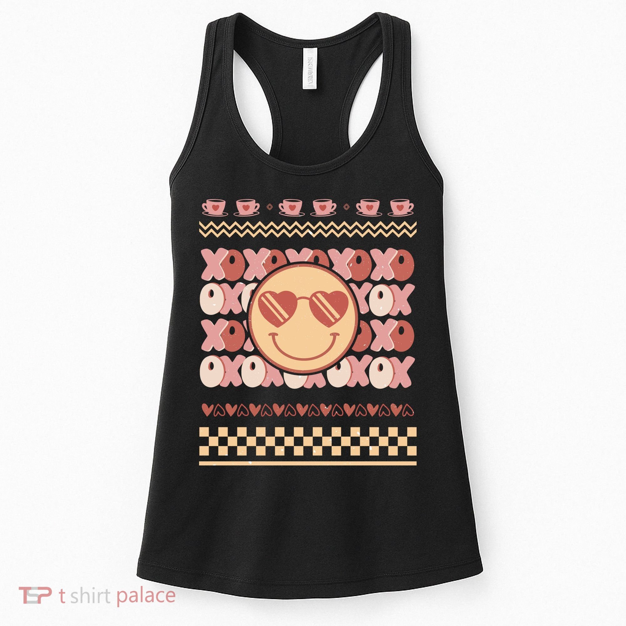 Retro Valentine Funny XOXO Smile Face Ugly Sweater Gift For Valentine Day Women's Tank Top