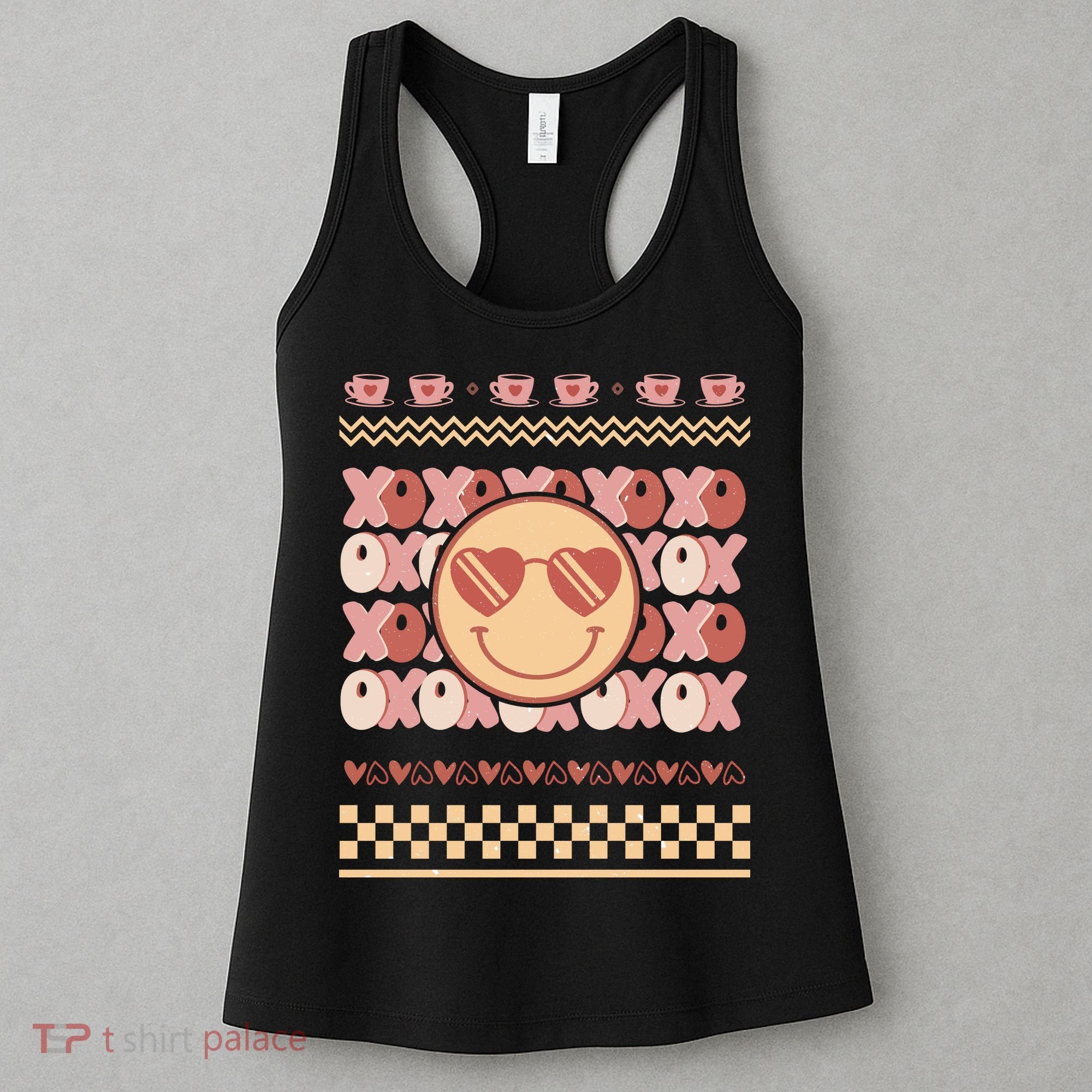 Retro Valentine Funny XOXO Smile Face Ugly Sweater Gift For Valentine Day Women's Tank Top