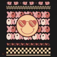 Retro Valentine Funny XOXO Smile Face Ugly Sweater Gift For Valentine Day Visor thumb 3