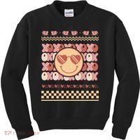 Retro Valentine Funny XOXO Smile Face Ugly Sweater Gift For Valentine Day Kids Sweatshirt thumb 0