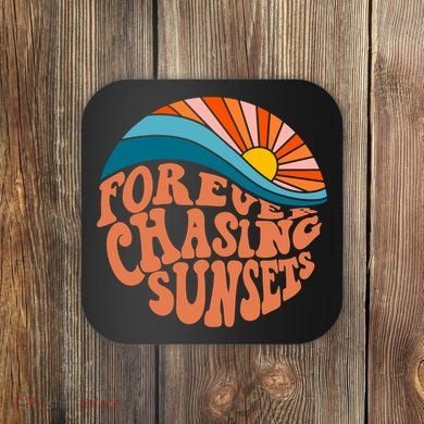 Retro Vintage Forever Chasing Sunsets Aesthetic Coaster