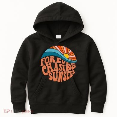 Retro Vintage Forever Chasing Sunsets Aesthetic Kids Hoodie
