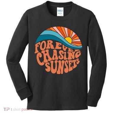 Retro Vintage Forever Chasing Sunsets Aesthetic Kids Long Sleeve Shirt