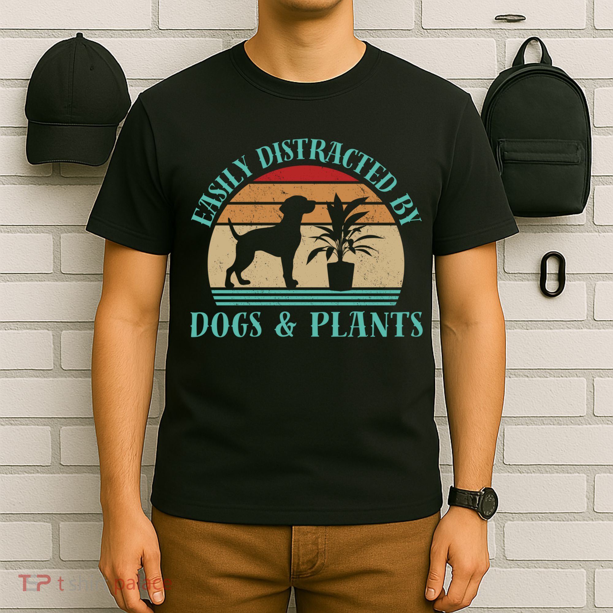 Retro Vintage Funny Easily Distracted By Plants And Dogs Plant Meaningful Gift T-Shirt
