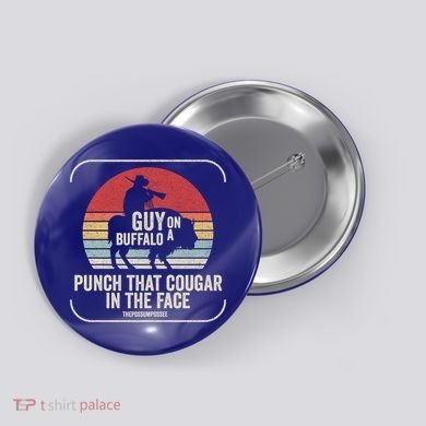 Retro Vintage Guy On A Buffalo Possum Possee Cool Gift Button