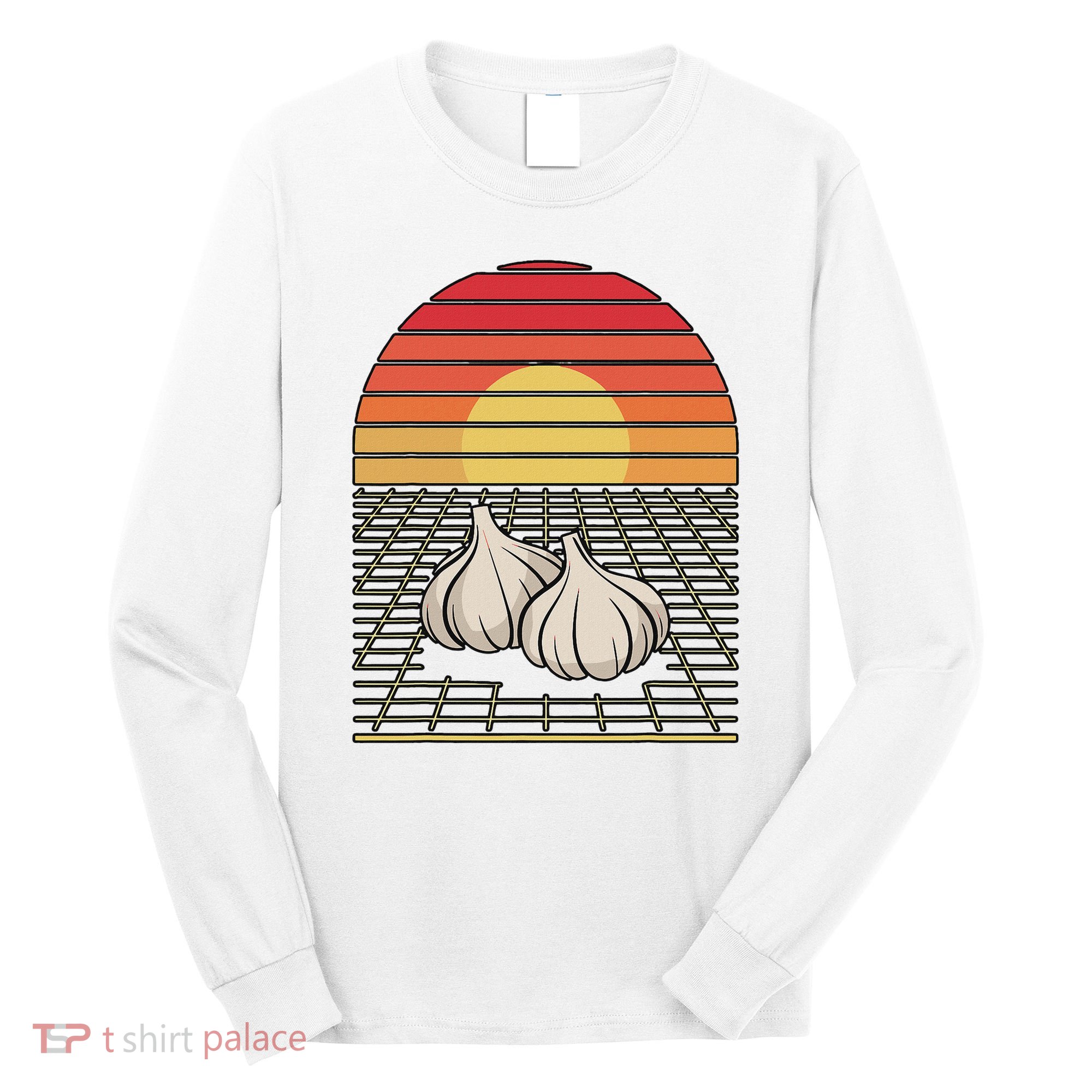 Retro Vaporwave Garlic For Garlicologists Chef Long Sleeve Shirt
