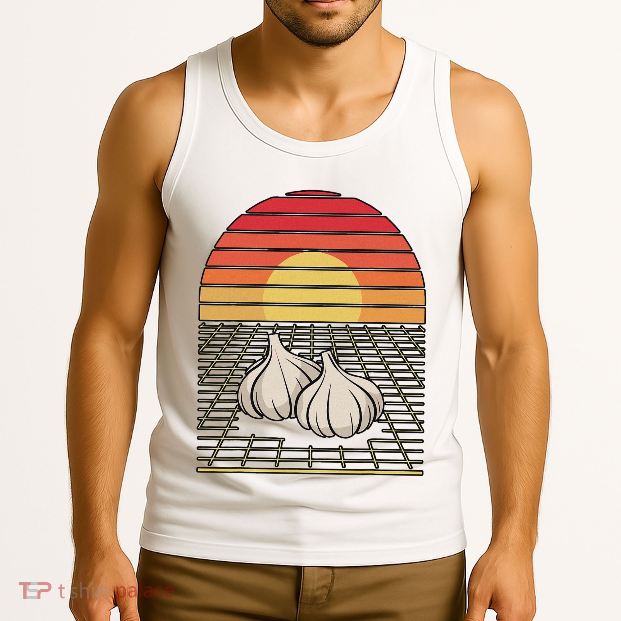 Retro Vaporwave Garlic For Garlicologists Chef Tank Top