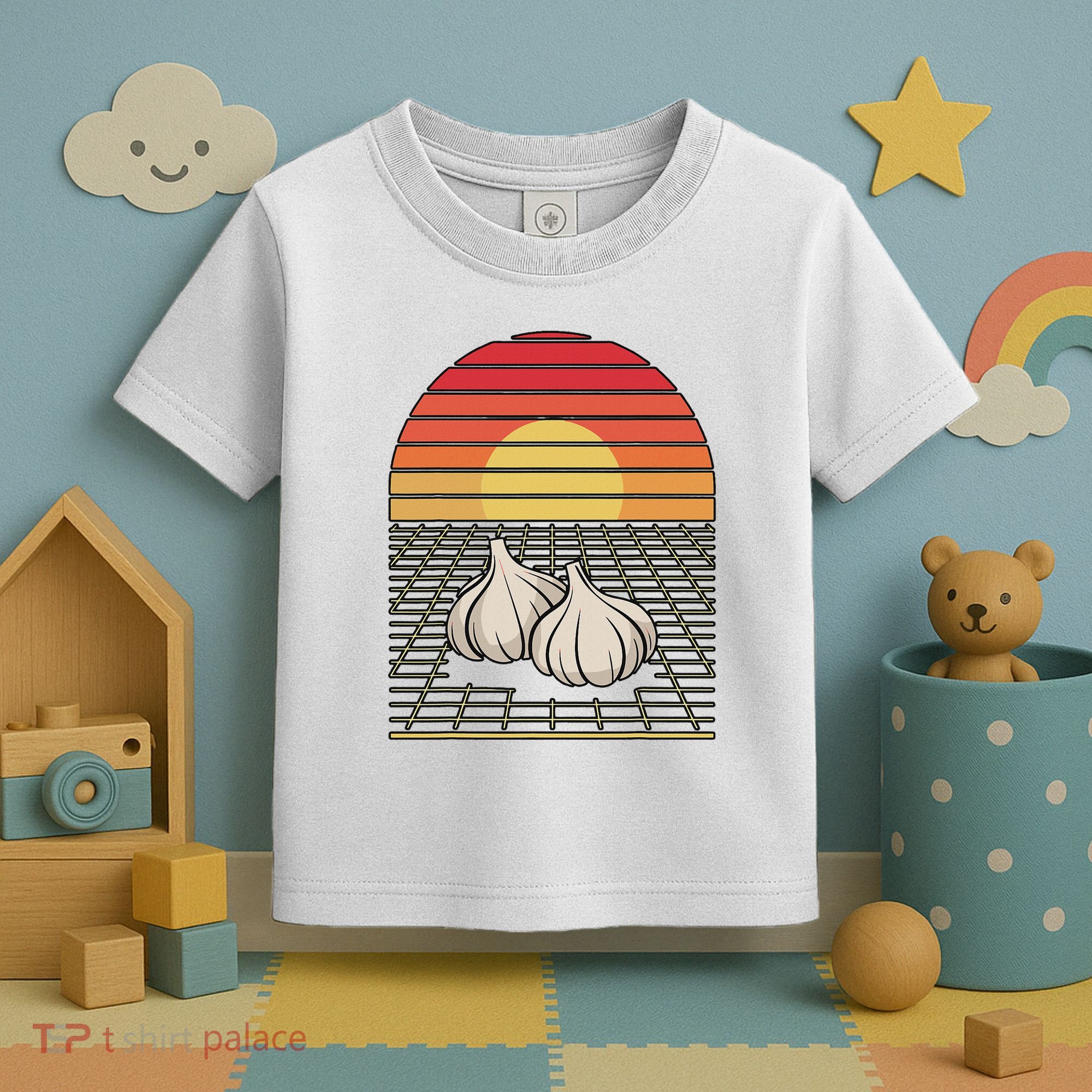 Retro Vaporwave Garlic For Garlicologists Chef Toddler T-Shirt