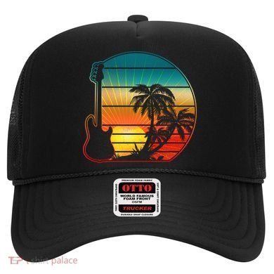 Retro Vintage Guitar Sunset Sunrise Island Hat