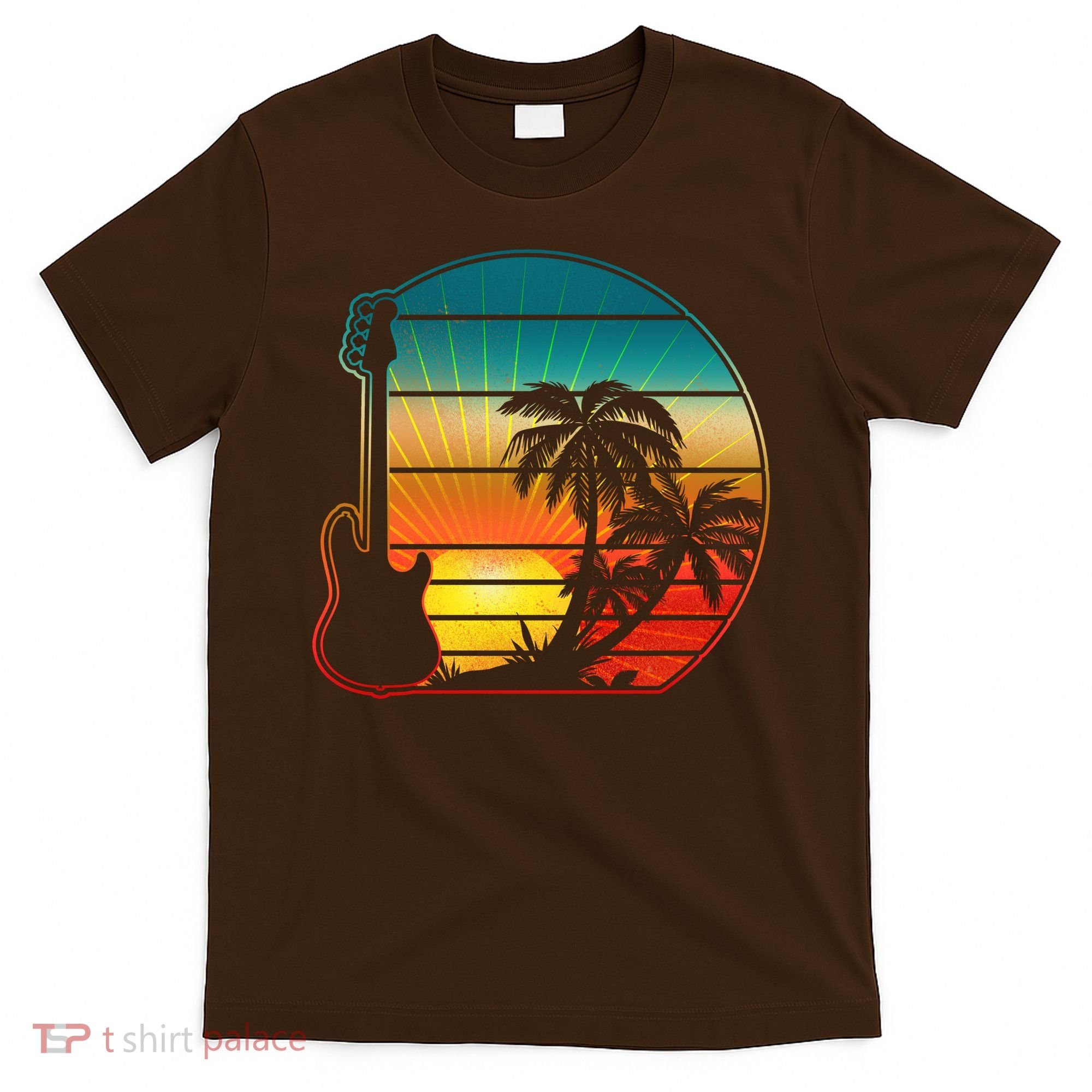 Retro Vintage Guitar Sunset Sunrise Island T-Shirt