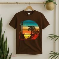 Retro Vintage Guitar Sunset Sunrise Island T-Shirt thumb 2