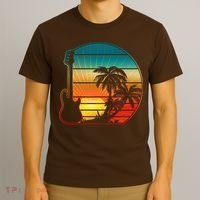 Retro Vintage Guitar Sunset Sunrise Island T-Shirt thumb 3