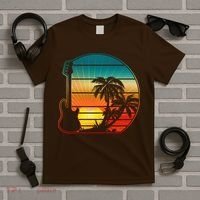 Retro Vintage Guitar Sunset Sunrise Island T-Shirt thumb 5