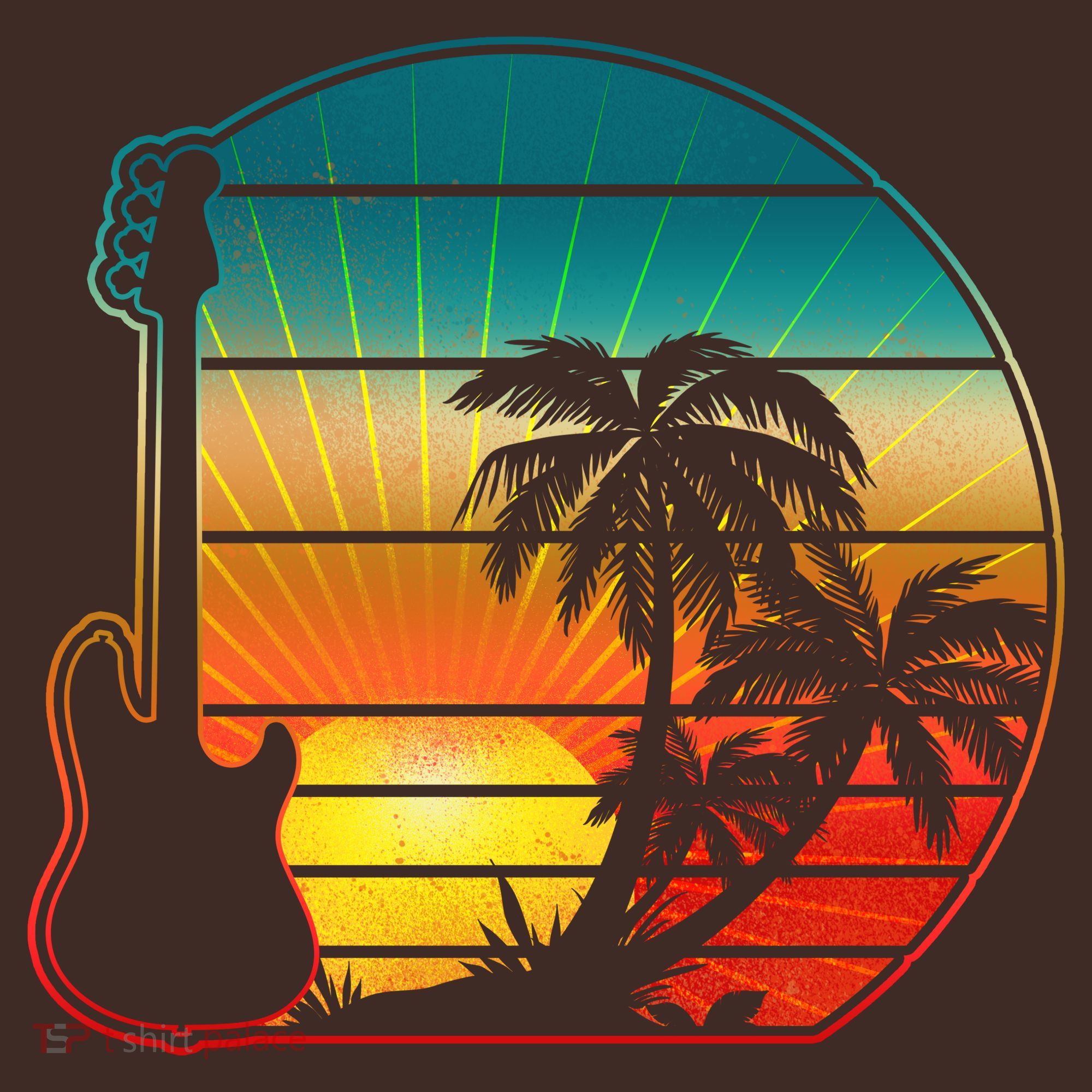 Retro Vintage Guitar Sunset Sunrise Island T-Shirt