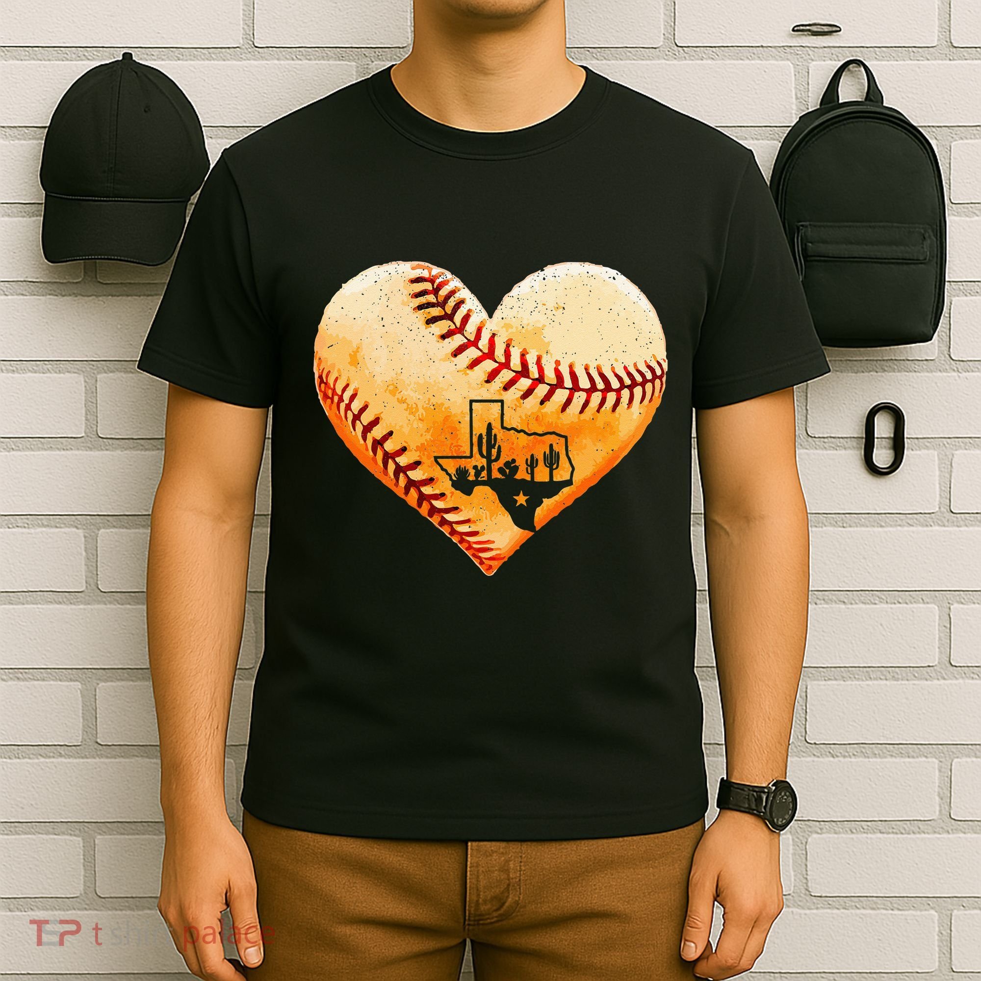 Retro Vintage Houston Texas Baseball Heart With Map  T-Shirt