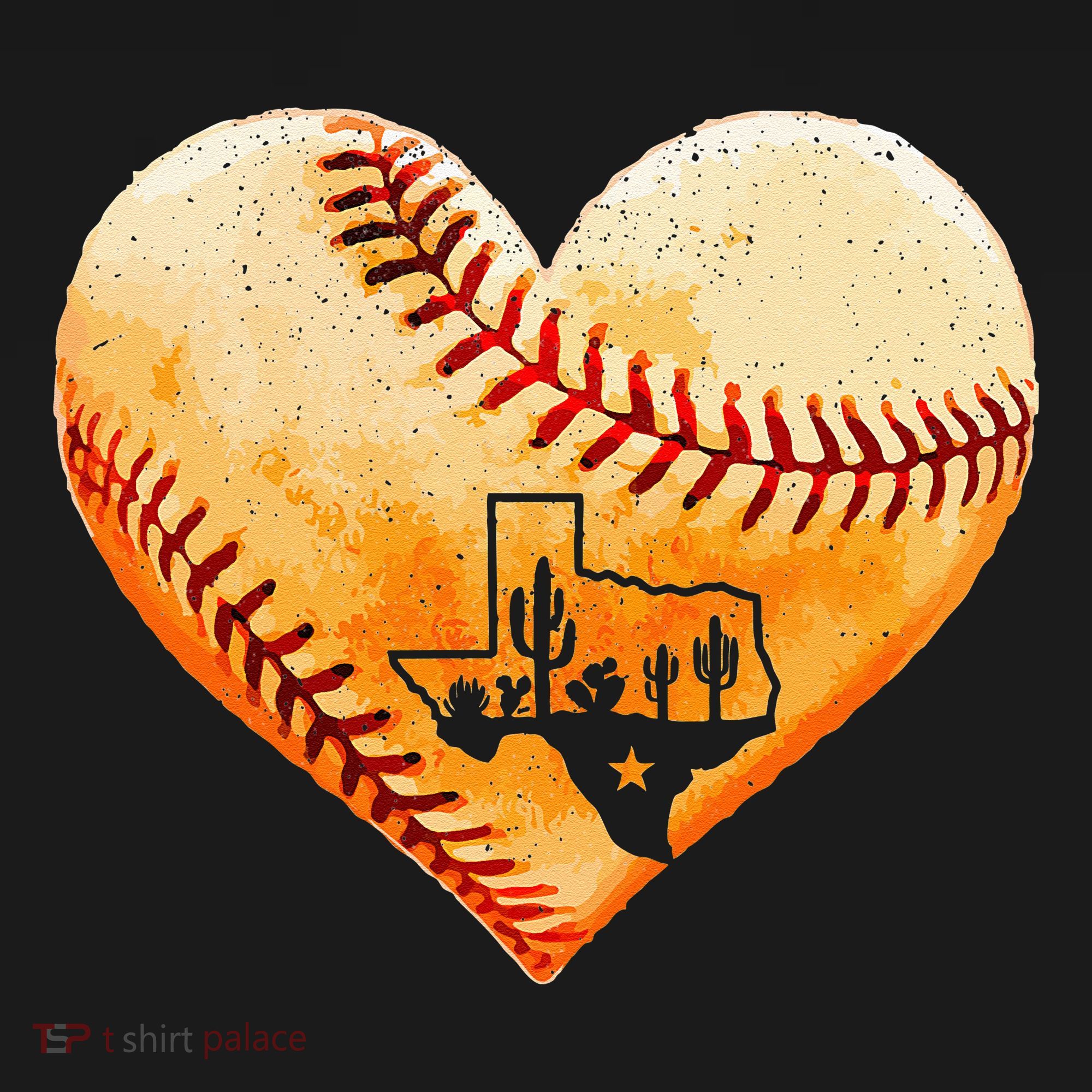 Retro Vintage Houston Texas Baseball Heart With Map  T-Shirt