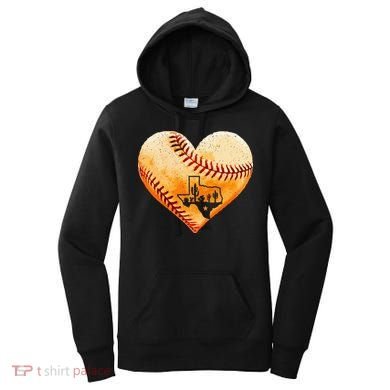 Retro Vintage Houston Texas Baseball Heart With Map Women's Hoodie