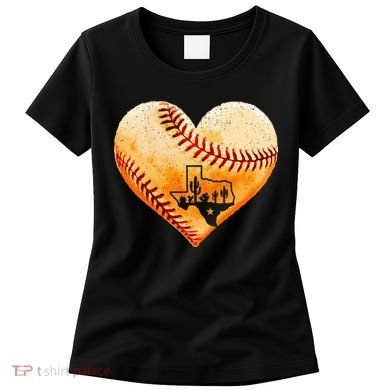 Retro Vintage Houston Texas Baseball Heart With Map Women's T-Shirt
