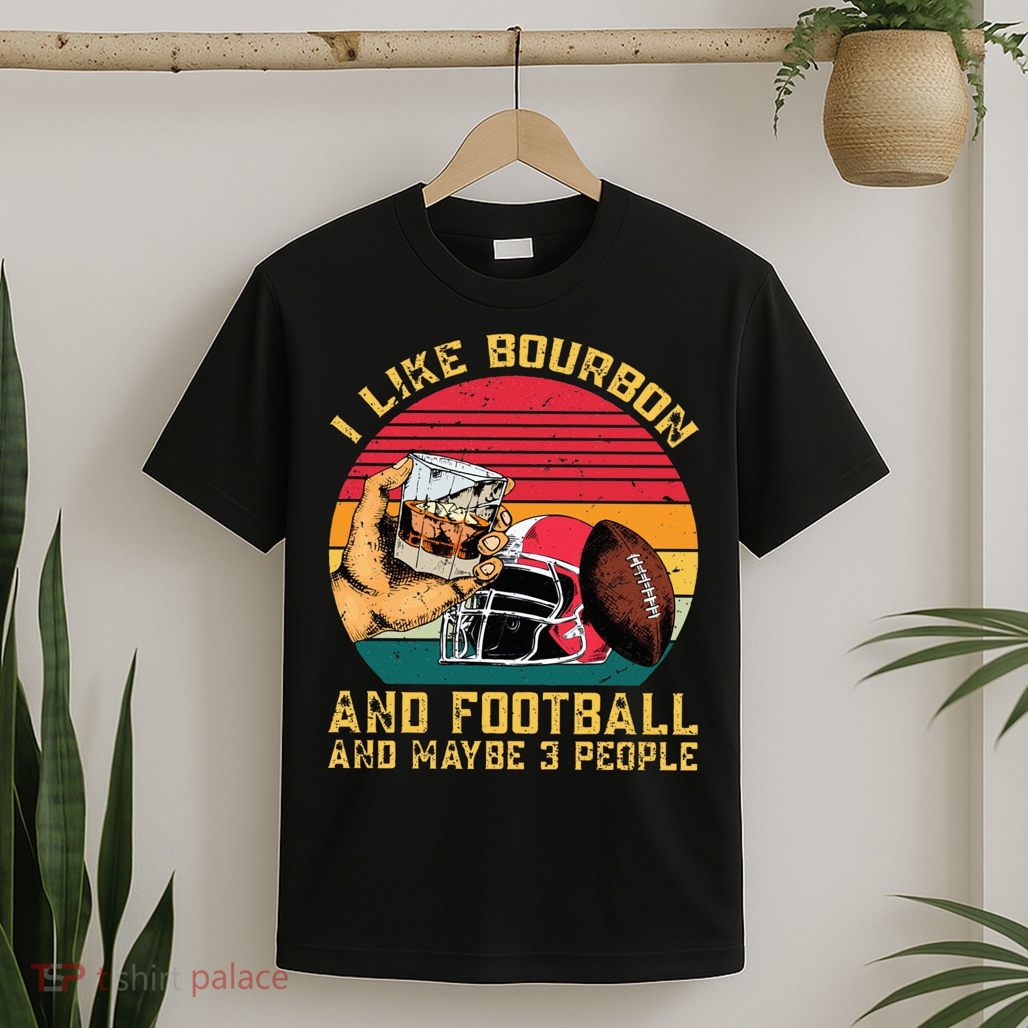 Retro Vintage I Like Bourbon And Football And Maybe 3 People T-Shirt