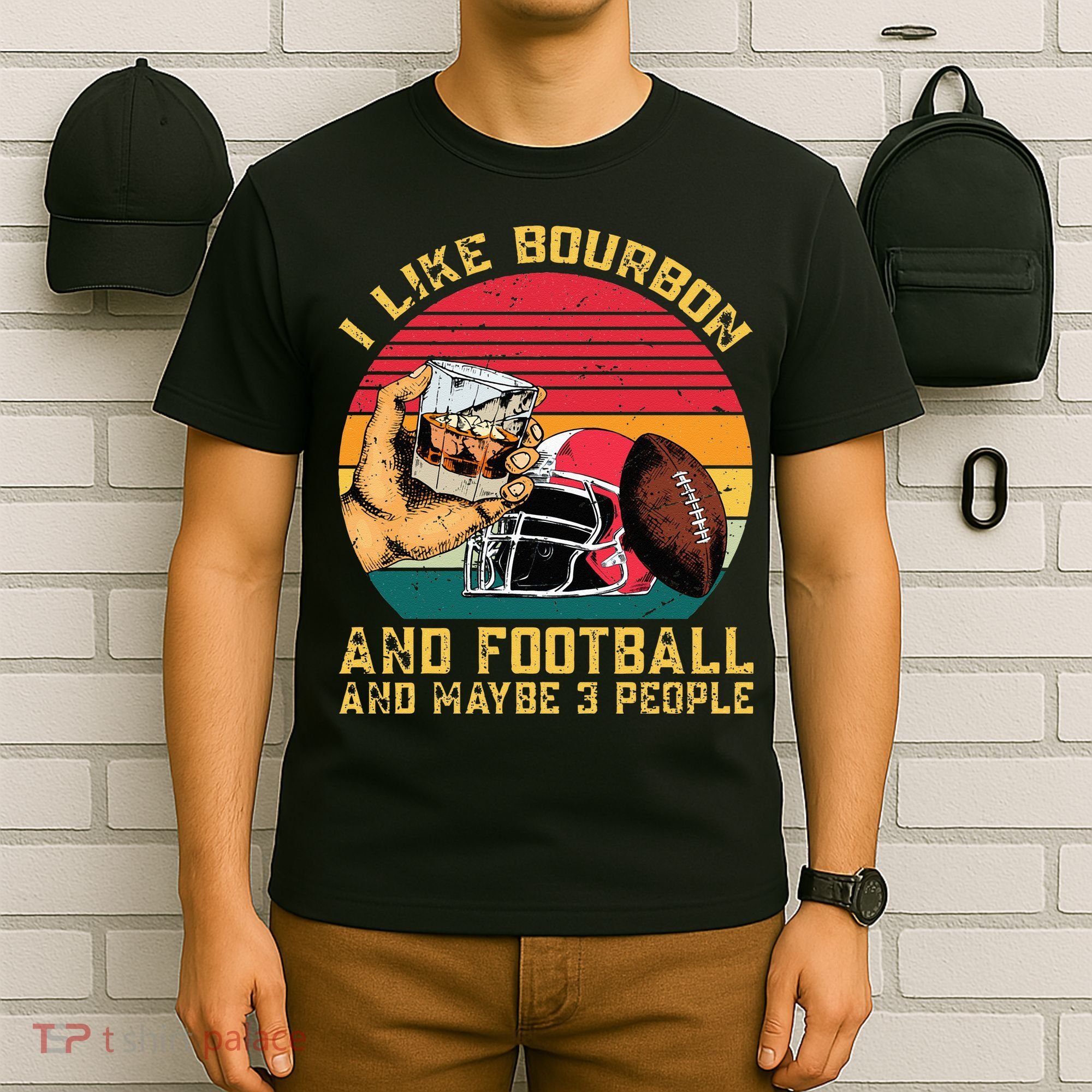 Retro Vintage I Like Bourbon And Football And Maybe 3 People T-Shirt