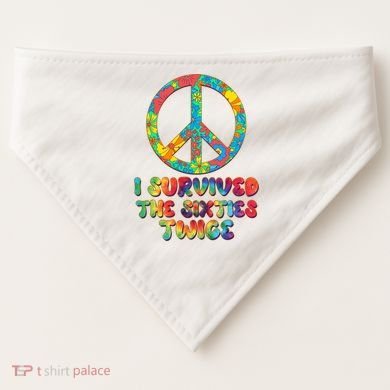Retro Vintage I Survived The Sixties Twice Rainbow Tie Dye USA-Made Doggie Bandana