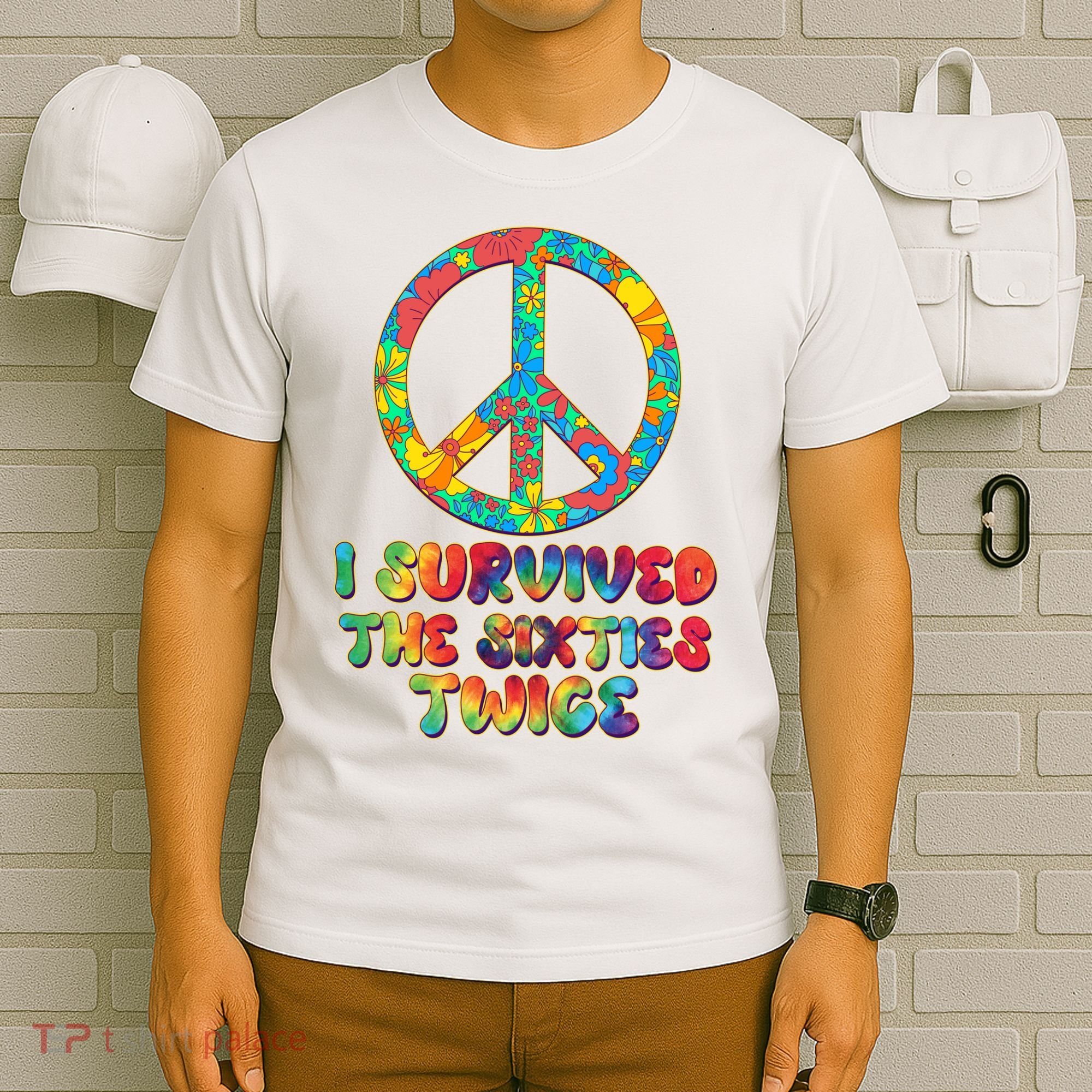 Retro Vintage I Survived The Sixties Twice Rainbow Tie Dye T-Shirt