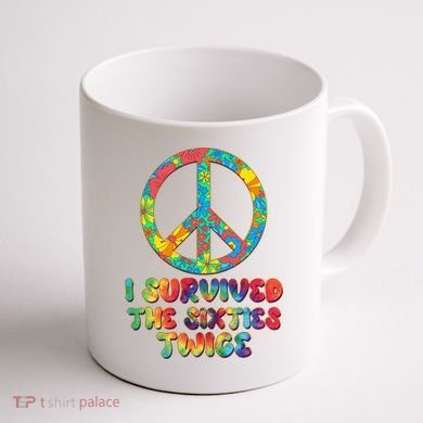 Retro Vintage I Survived The Sixties Twice Rainbow Tie Dye Coffee Mug back