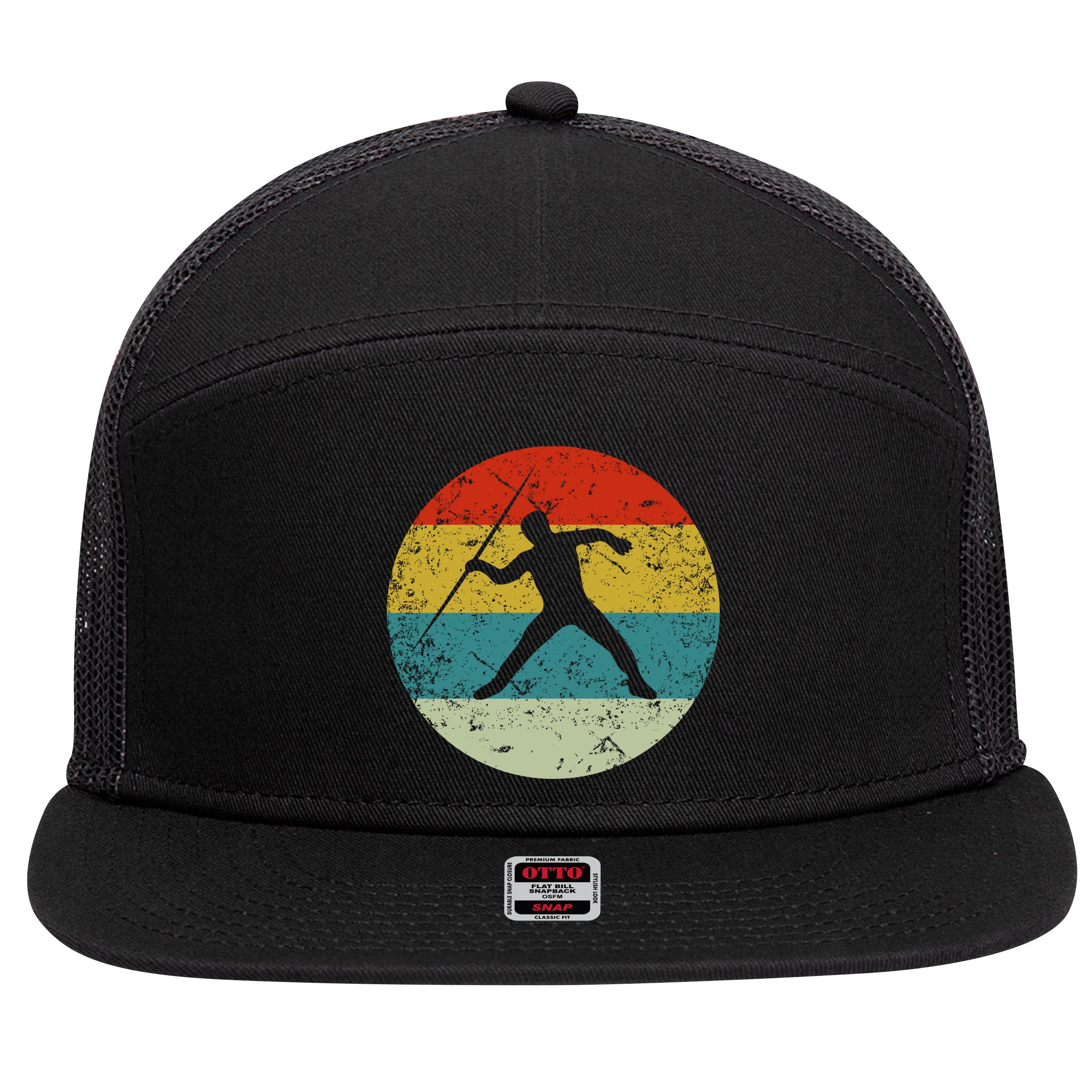 Retro Vintage Javelin Throw 7 Panel Mesh Trucker Snapback Hat