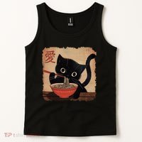 Retro Vintage Japanese Ramen Noodle Neko Cat Tank Top thumb 2