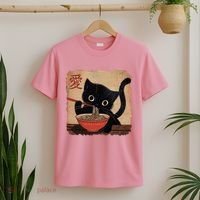 Retro Vintage Japanese Ramen Noodle Neko Cat T-Shirt thumb 2