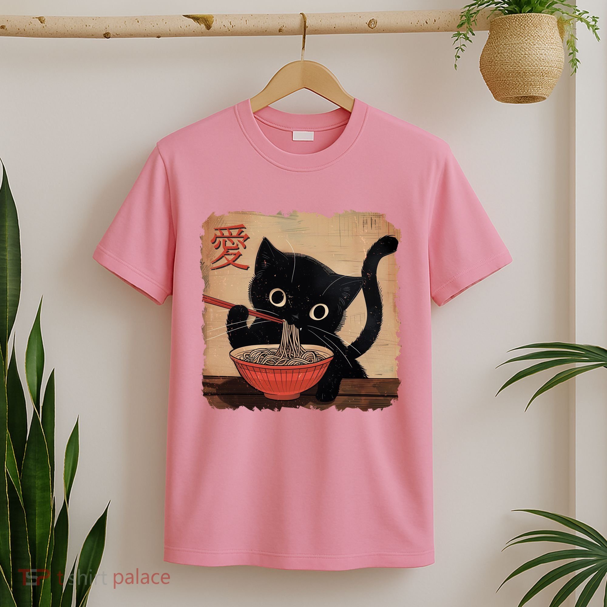 Retro Vintage Japanese Ramen Noodle Neko Cat T-Shirt